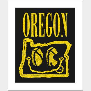 Oregon Grunge Smiling Face Black Background Posters and Art